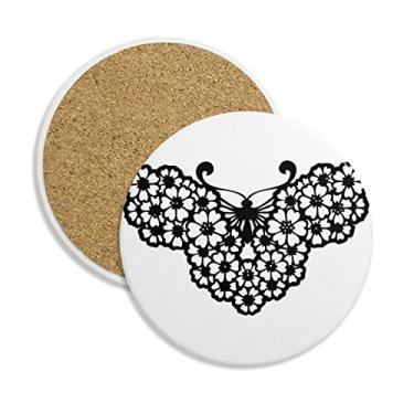 Imagem de Borboleta com asas florais, copo para porta-copos com proteção de mesa, pedra absorvente