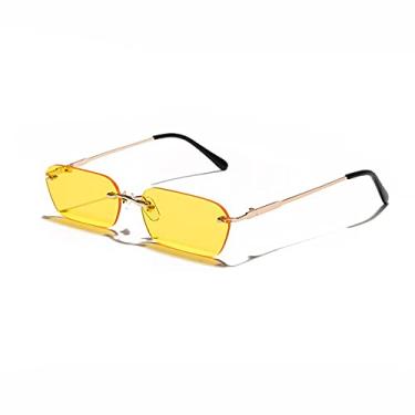 Imagem de Óculos de sol retângulo Steampunk pequeno gradiente quadrado sem aro para mulheres homens óculos Uv400 6 amarelo