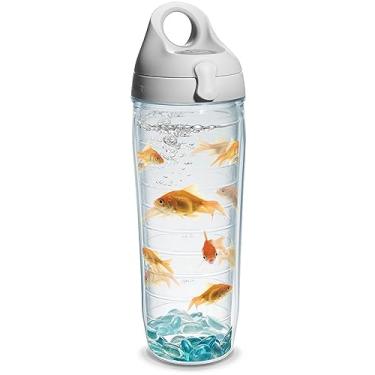 Imagem de Tervis Goldfish Feito nos EUA Copo de viagem isolado de parede dupla mantém as bebidas frias e quentes, garrafa de água de 700 ml - tampa cinza, clássica