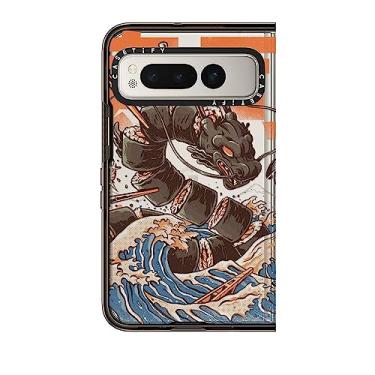 Imagem de CASETiFY Capa Impact Google Pixel Fold [proteção contra quedas de 1,3 metros/compatível com Magsafe] - Grande dragão de sushi - preto transparente