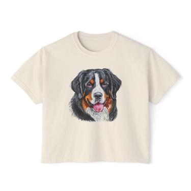 Imagem de Camiseta feminina quadrada grande Bernese Mountain Dog, Marfim, GG Plus Size