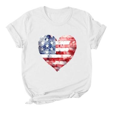 Imagem de Camiseta feminina com bandeira americana patriótica, listras estrelas, bandeira americana, jeans, feminina, patriótica, camisetas estampadas engraçadas, Branco, G