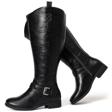 Imagem de Luoika Botas femininas extra largas na altura do joelho, botas de cano alto Western Cowyboy Cowgirl, plus size, larga, salto baixo, botas de inverno e outono., Preto107, 7.5 X-Wide