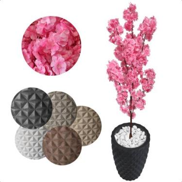 Imagem de Flor Cerejeira Rosa Bebê Japonesa Arranjo Artificial Com Vaso de Decor