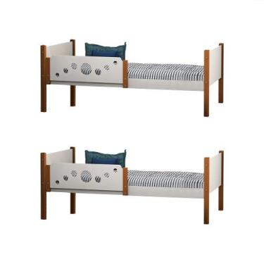 Imagem de Kit 2 Camas Solteiro Star - Branco/mel - Divaloto Móveis - MADEIRA STO