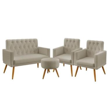 Imagem de Kit Poltrona Namoradeira e 2 Poltronas Estofadas Vega Capitonê com Puf