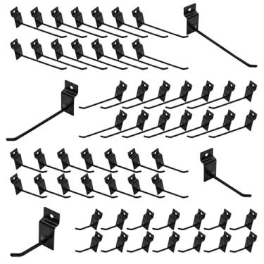 Imagem de Waltool Conjunto sortido de 60 peças de ganchos de painel de slatwall pretos de 6 cm, ganchos de metal para pendurar na parede, organizador de quadro de garagem, loja de varejo