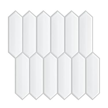 Imagem de VEELIKE Revestimento de azulejo hexagonal longo para cozinha, 12 folhas, branco, para cozinha, parede, banheiro, chuveiro, lareira, 30 x 30 cm
