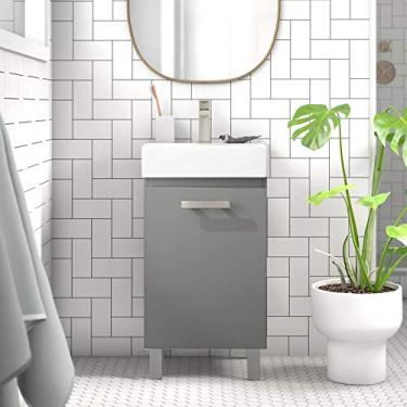 Imagem de LUCA Kitchen & Bath Cuba de banheiro com pia única de 41,9 cm da LC17XGP Brielle em cinza com bancada de porcelana independente ou montada na parede