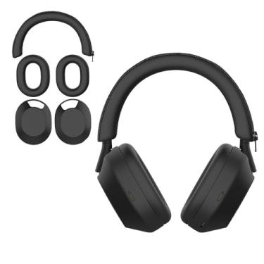 Imagem de Aiivioll Conjunto de 3 capas para fones de ouvido Sony WH-1000XM5, capas incorporadas para fones de ouvido/capas de fone de ouvido, acessórios de silicone macio à prova de suor (preto)