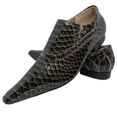 Imagem de Sapato Masculino Italiano Em Couro Bico Alongado Cinza Escamado Envern