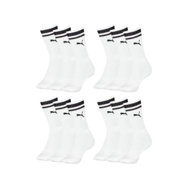 Imagem de Kit Com 12 Pares Meia Esportiva Masculina Cano Longo - Selene, Branco,
