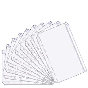 Imagem de Teqooza Bolsos de fichário tamanho A6 pastas de plástico com zíper à prova d'água 6 furos com zíper sacos de folhas soltas para bolsa, arquivamento de documentos, cadernos, cartões, sacos foscos,