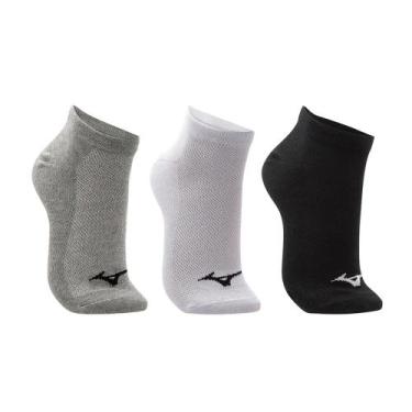 Imagem de Kit 3 Pares de Meia Unissex Mizuno Sem Cano 33/38 Branco/cinza/preto, 