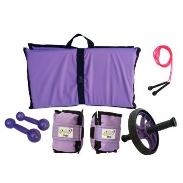 Imagem de Kit Tornozeleira 3KG Lilás + Halteres 3KG Lilás + Colchonete Lilás + R