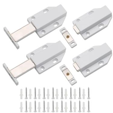 Imagem de PHITUODA Pacote com 4 travas magnéticas de empurrar para abrir ferragens de gabinete trava magnética de toque para porta trava de liberação de empurrar gaveta magnética ímãs de gaveta de trava, branco