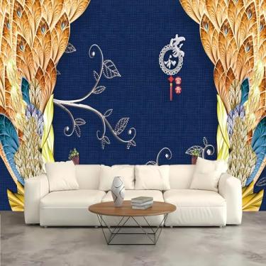 Imagem de Lcythiazole Mural de papel de parede de pavão de tamanho personalizado - Papel de parede 3D Peacock Peel and Stick, papel de parede autoadesivo removível para quarto, sala de estar, escritório