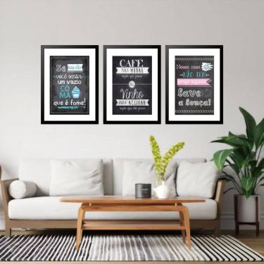 Imagem de Kit 3 Quadros Grandes Cozinha Quadro Negro 60X48Cm
