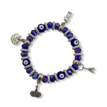 Imagem de Pulseira Olho Grego Penduricalho Azul Escuro 8 Mm Cristal E