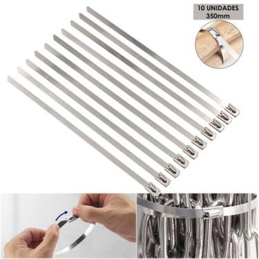 Imagem de Kit 10 Abraçadeira Metálica Zip Tie Termotape 35cm Em Aço - Leander St