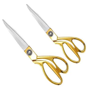 Imagem de 2 Tesouras Alfaiate 26cm Profissional Costura Tecido Dourada - I.D.E.A