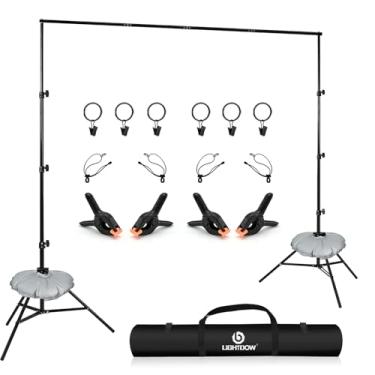 Imagem de Lightdow Kit de suporte de fundo unível de 3 x 2,7 m - Suporte de fundo de estúdio fotográfico premium com 2 tripés, 6 clipes, 4 barras transversais, 4 grampos, sacos de água, bolsa de transporte para