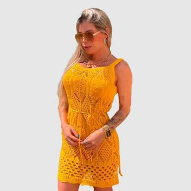 Imagem de Saída De Praia Vestido Curto Tricô De Amarrar Moda Praia Top - Swiss B