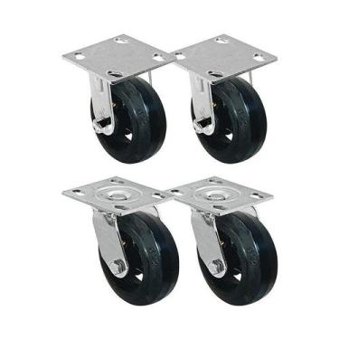 Imagem de Kit 4 un roda rodízio fixo giratório borracha moldada 6 pol - AJAX