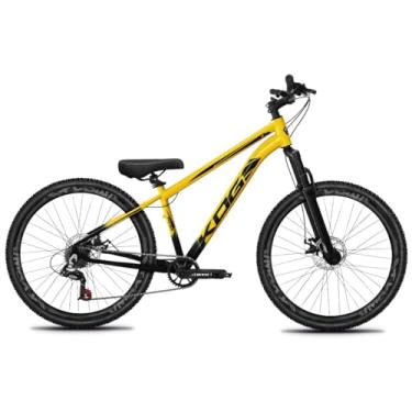 Imagem de Bicicleta Aro 26 Rebaixada Freeride para Grau, Quadro em Alumínio, Relação 1x7, Aros Vmaxx Coloridos, Pedivela 34D, Suspensão 80mm,Preto Amarelo