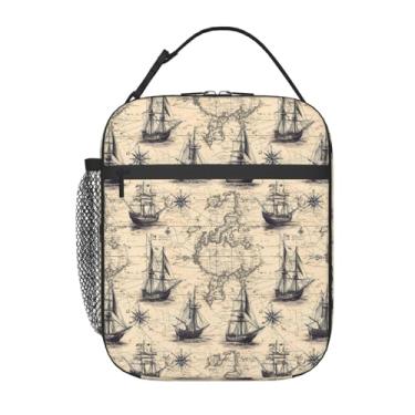 Imagem de VODRM Lancheira vintage com mapa náutico para crianças, bolsa isolada de mapas do mundo para estudantes, bolsas térmicas reutilizáveis com isolamento térmico para escola, trabalho, piquenique