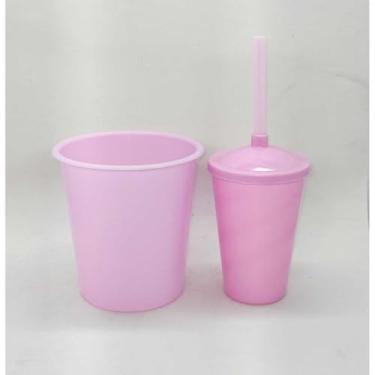 Imagem de Kit 20 Cinema Balde Pipoca 1litro + Copo Twister 400ml com Tampa e Canudo (ROSA BB)