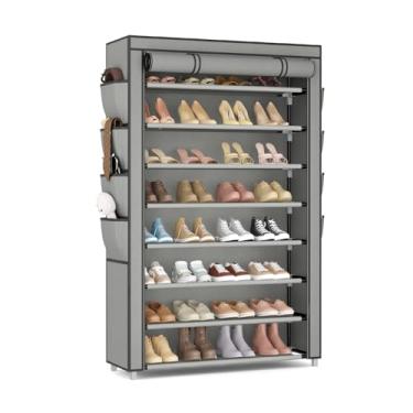 Imagem de VILICK Sapateira com capa, organizador de sapatos de 8 níveis de altura para 36 a 45 pares de sapatos e botas, grande prateleira de armazenamento de sapatos, suporte para armário, entrada da porta da
