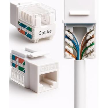 Imagem de SATMAXIMUM Keystone Jack Cat5e Ethernet Wall Jack 45 graus UTP Punch Down RJ45 Slim Profile Speed Termination Branco – Pacote de 5/10/20/30/50 - Terminação mais fácil do que 90 graus (10)