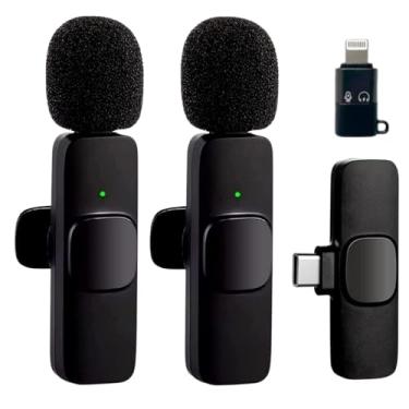 Imagem de Kit Microfone de Lapela Profissional Sem Fio Altamente Sensivel Com 2 Entradas Almplamente Compativeis (Tipo C e IOS) Podcast, Youtubers, Influencer e TikTok Com Redução de Ruidos