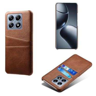 Imagem de Capas Compatível com Xiaomi 14T PRO,Caso de couro PU-Tampa de telefone a prova de choque com 2 slots de cartão,Proteção anti-impressão digital e anti-gota-Brown