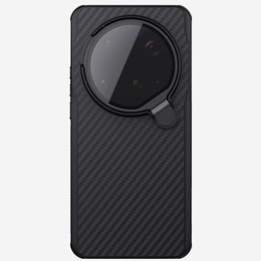 Imagem de POYUFRG Capa magnética para Xiaomi 15 Ultra, capa de telefone fina de fibra de carbono genuína com proteção de lente transparente com tudo incluído, capa de suporte, preta, 15 Ultra