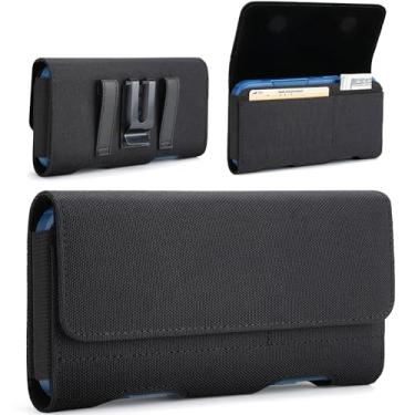 Imagem de Capa coldre para iPhone XR da Mopaclle, capa para iPhone 11, capa de couro de nylon, bolsa para celular, coldre para cinto, suporte de capa para Apple iPhone XR/6s Plus/7 Plus/8 Plus (compatível com capa de telefone), L, Nylon -Black