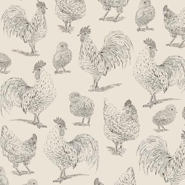 Imagem de Livelynine Papel de parede de 43 cm x 276 cm papel de parede vintage para cozinha de fazenda papel de parede autoadesivo vinil pré-colado preto e de casa de campo papel de contato de galinha à prova