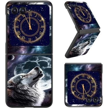 Imagem de RAUEDWDJS Capa para Motorola Razr 2025/2024, capa fina rígida de policarbonato capa flip de corpo inteiro resistente à prova de choque para Moto Razr 60/Razr 50, lua noite lobo