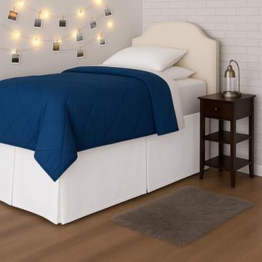 Imagem de Saia plissada para cama de dormitório Twin GG – Saia de cama plissada de 116 cm – Saia de cama extra longa para dormitório universitário – Saia de cama resistente a rugas, branca