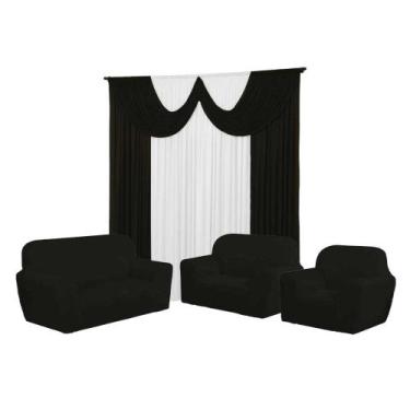 Imagem de Kit Cortina Paris 3 Metros+Capa De Sofá 3,2 E 1 Lugares Coladinha Malh