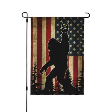 Imagem de ZMAMei Sasquatch Bandeira Americana Pé Grande Bandeira de Jardim 32 cm X 45 cm Bandeira Patriótica Dupla Face de Jardim Cor Vibrante Decoração Externa Placa de Quintal, Cavalo 4