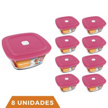 Imagem de 8 Potes Vidro Facilita Vap Quadrado Com Tampa 500ml Marinex - NADIR FI
