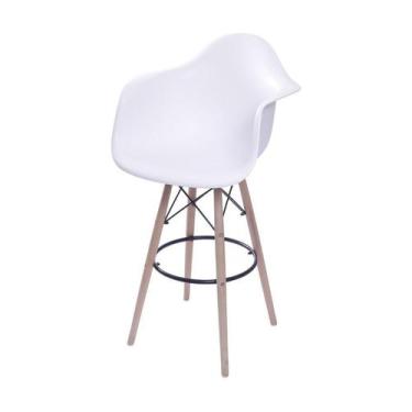 Imagem de Banqueta Boxbit Dkr Pp Com Braço Branca Base Madeira