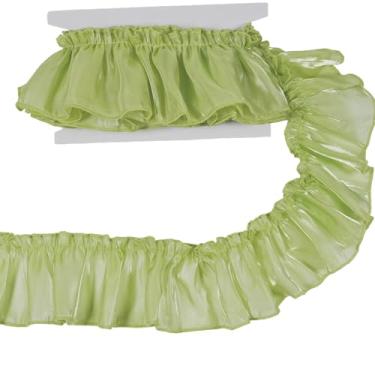Imagem de Acabamento de renda plissada de organza de 7,6 cm de largura, 5 metros de acabamento de renda plissado com babados para costura DIY, cortina de vestido de casamento, decoração de fronha (verde)