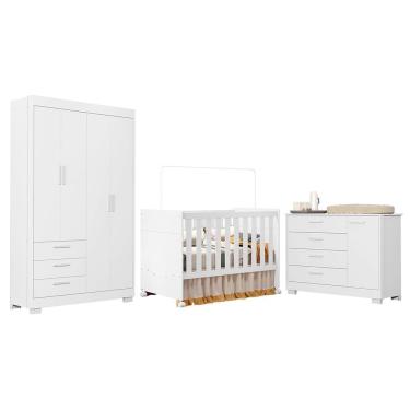 Imagem de Dormitório Infantil Zaki com Guarda Roupa 4 Portas 7 Gavetas em MDF 125 cm Branco Relle...