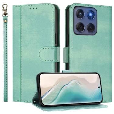 Imagem de JanCalm Capa carteira para Moto G Stylus 2025, compartimentos para dinheiro, alça de pulso, capa de design minimalista, proteção de couro PU premium, capas flip com suporte (menta)