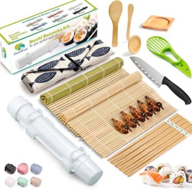 Imagem de SmileTools Kit para fazer sushi, kit de rolo de sushi 22 em 1 com tapete de bambu para sushi, bazuca de sushi, faca de abacate, faca de sushi, pauzinhos, pratos de molho, espalhador de arroz e mais