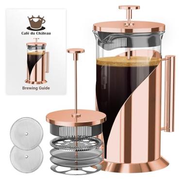 Imagem de Cafe Du Chateau Cafeteira de prensa francesa de aço inoxidável – cafeteira versátil de 1000 ml com filtragem de 4 níveis, sem BPA, prensa francesa de aço inoxidável