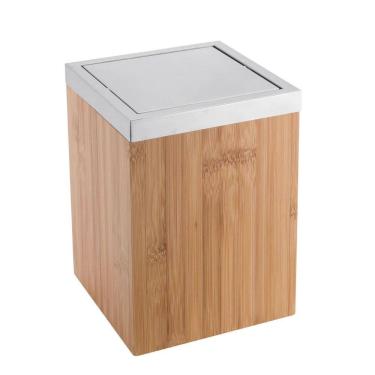 Imagem de Lixeira Quadrada Basculante 5L Bamboo E Inox - Marrom-Claro